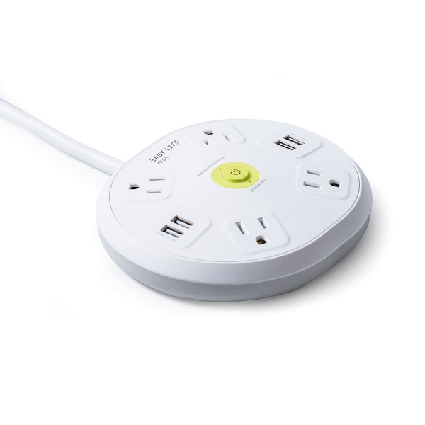 Easylife Tech Base Power Strip 4 Outlet 4 USB 1200 J Surge Protection with 6 ft Cord - 0-2514