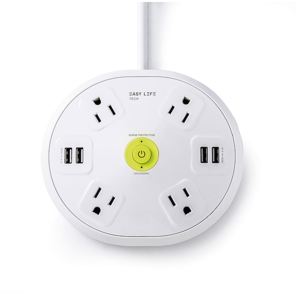 Easylife Tech Base Power Strip 4 Outlet 4 USB 1200 J Surge Protection with 6 ft Cord - 0-2514