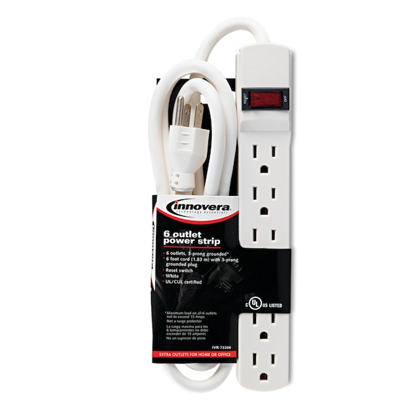 Innovera Six-Outlet Power Strip, 6 ft. Cord, 1-15/16 x 10-3/16 x 1-3/16, Ivory - IVR73306
