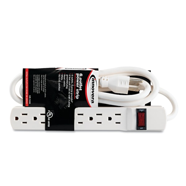 Innovera Six-Outlet Power Strip, 6 ft. Cord, 1-15/16 x 10-3/16 x 1-3/16, Ivory - IVR73306