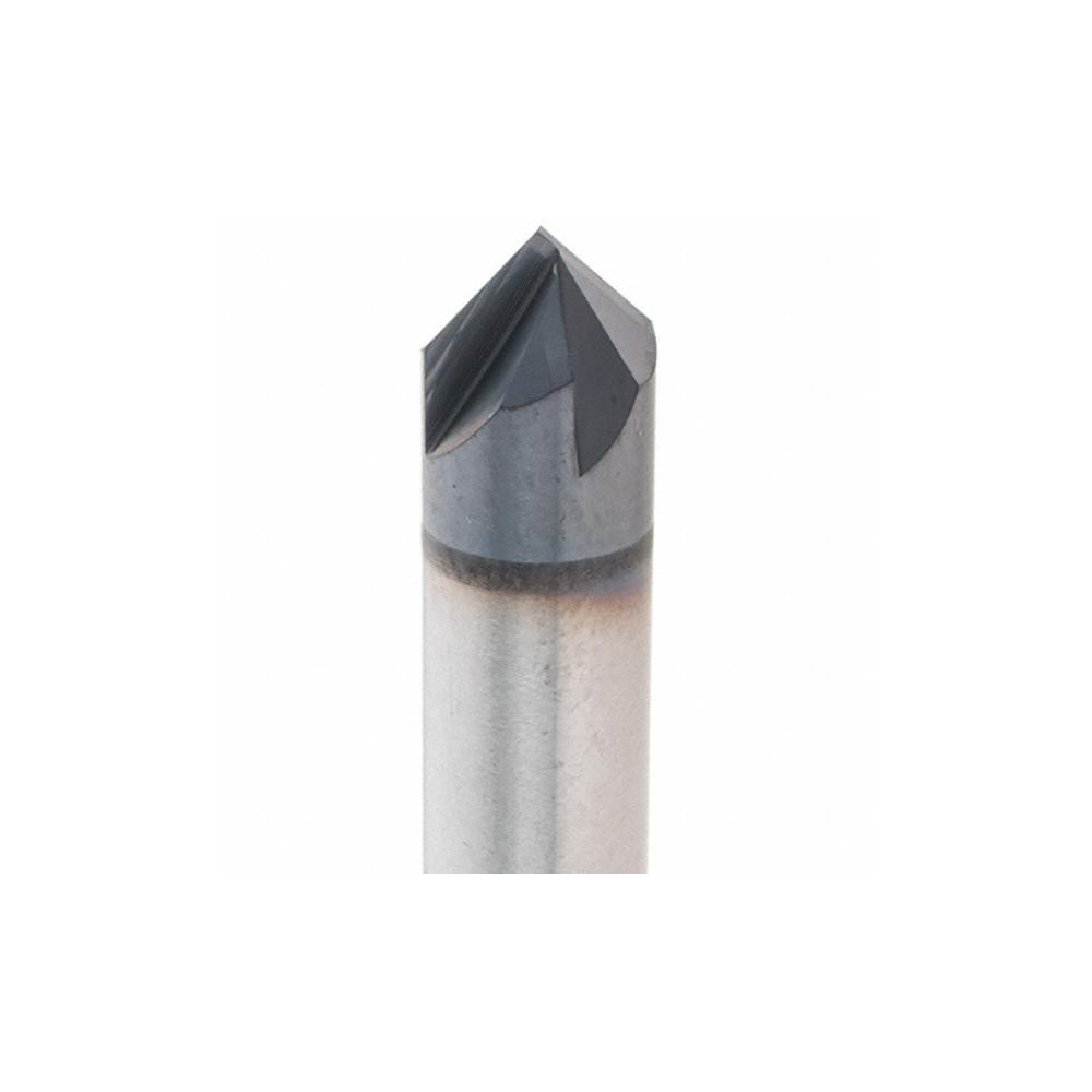 Made in USA Chamfer Mill: 1/4" Dia, 1/4" Shank Dia, 90 deg, 4 Flute, Solid Carbide, Single End - 34804-85-D