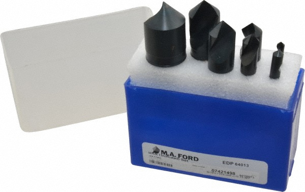 M.A. Ford® Countersink Set: 7 Pc, 3/16 to 1" Head Dia, 1 Flute, 82 deg Included Angle - 64100072