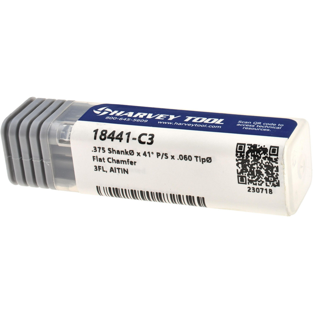 Harvey Tool Chamfer Mill: 3/8" Dia, 3/8" Shank Dia, 82 deg, 3 Flute, Solid Carbide, Single End - 18441-C3