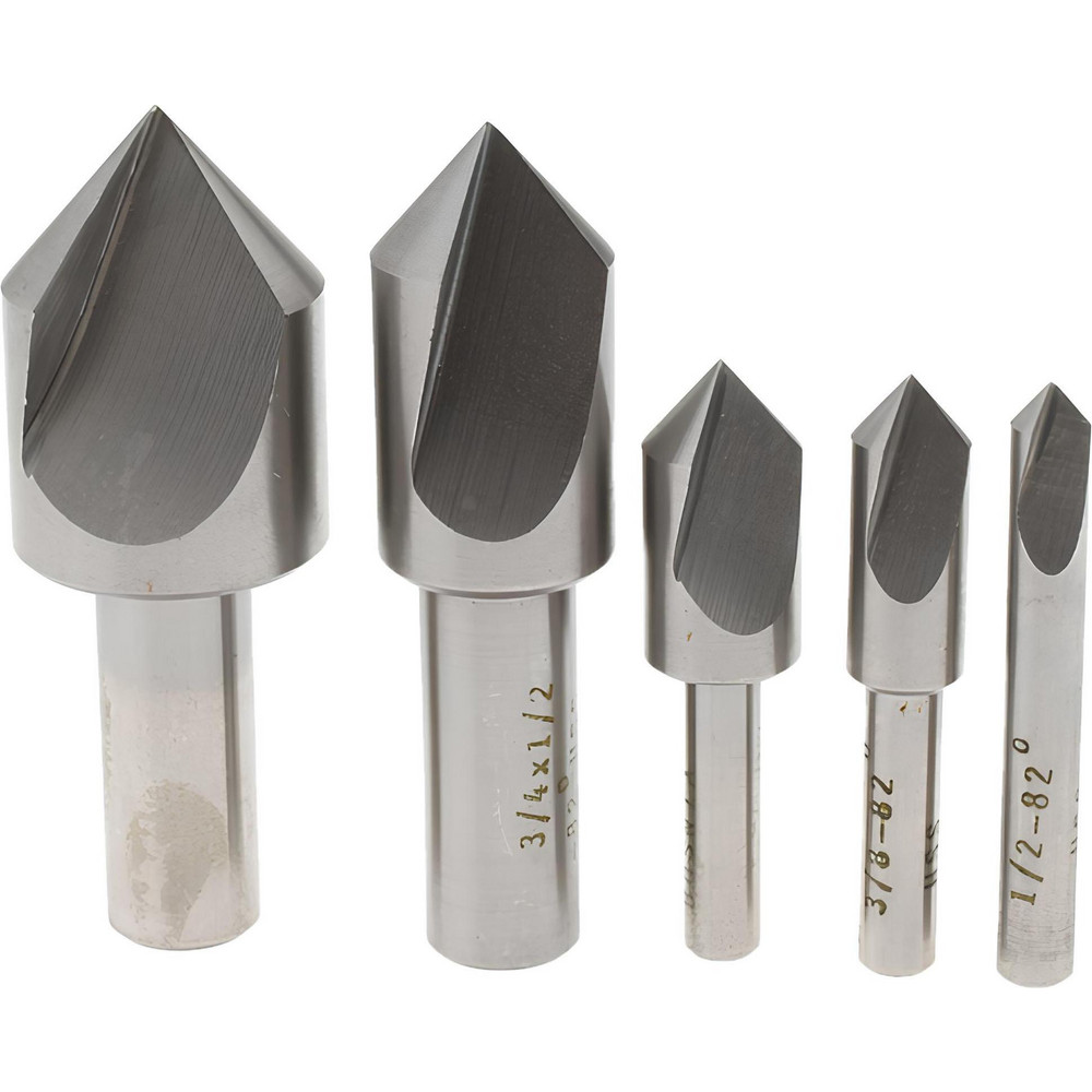 Value Collection Countersink Set: 5 Pc, 1/4 to 1" Head Dia, 1 Flute, 82 deg Included Angle - SC10825S