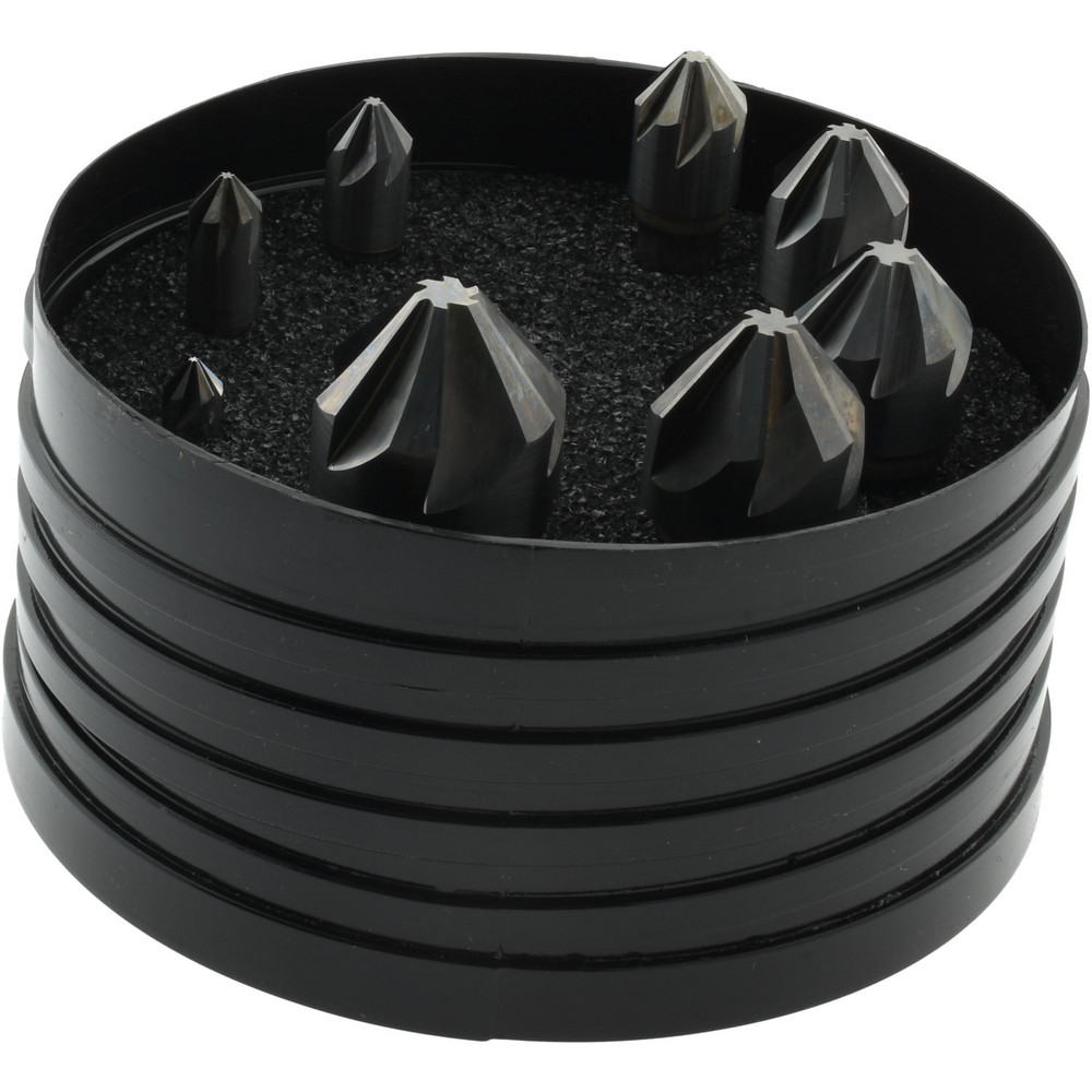 Hertel Countersink Set: 8 Pc, 1/4 to 1" Head Dia, 6 Flute, 82 deg Included Angle - 336-120082