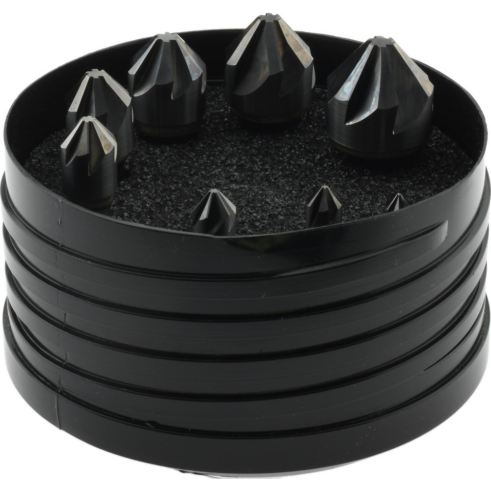 Hertel Countersink Set: 8 Pc, 1/4 to 1" Head Dia, 6 Flute, 82 deg Included Angle - 336-120082