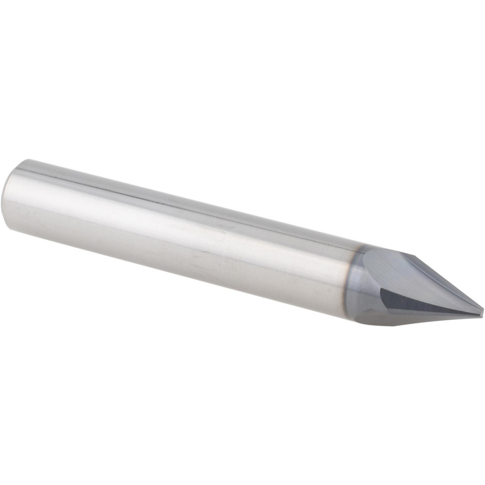 Harvey Tool Chamfer Mill: 1/4" Dia, 1/4" Shank Dia, 45 deg, 3 Flute, Solid Carbide, Single End - 18523