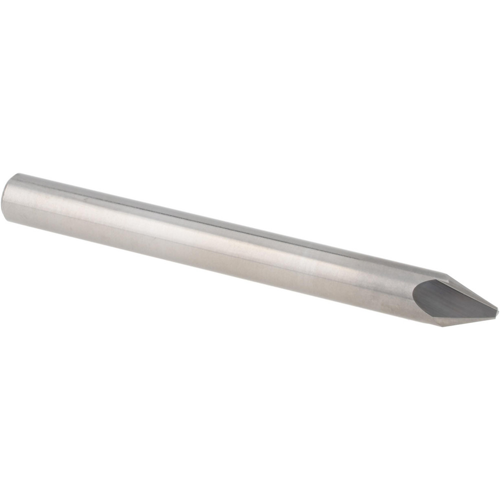 Harvey Tool Chamfer Mill: 1/4" Dia, 1/4" Shank Dia, 45 deg, 3 Flute, Solid Carbide, Single End - 18523