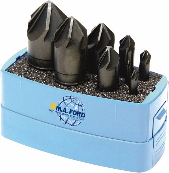 M.A. Ford® Countersink Set: 8 Pc, 1/8 to 1" Head Dia, 6 Flute, 82 deg Included Angle - 79800002