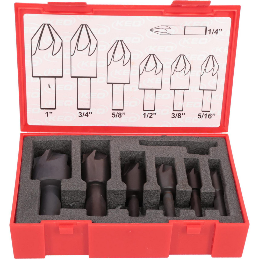 M.A. Ford® Countersink Set: 7 Pc, 1/4 to 1" Head Dia, 6 Flute, 82 deg Included Angle - 79000002