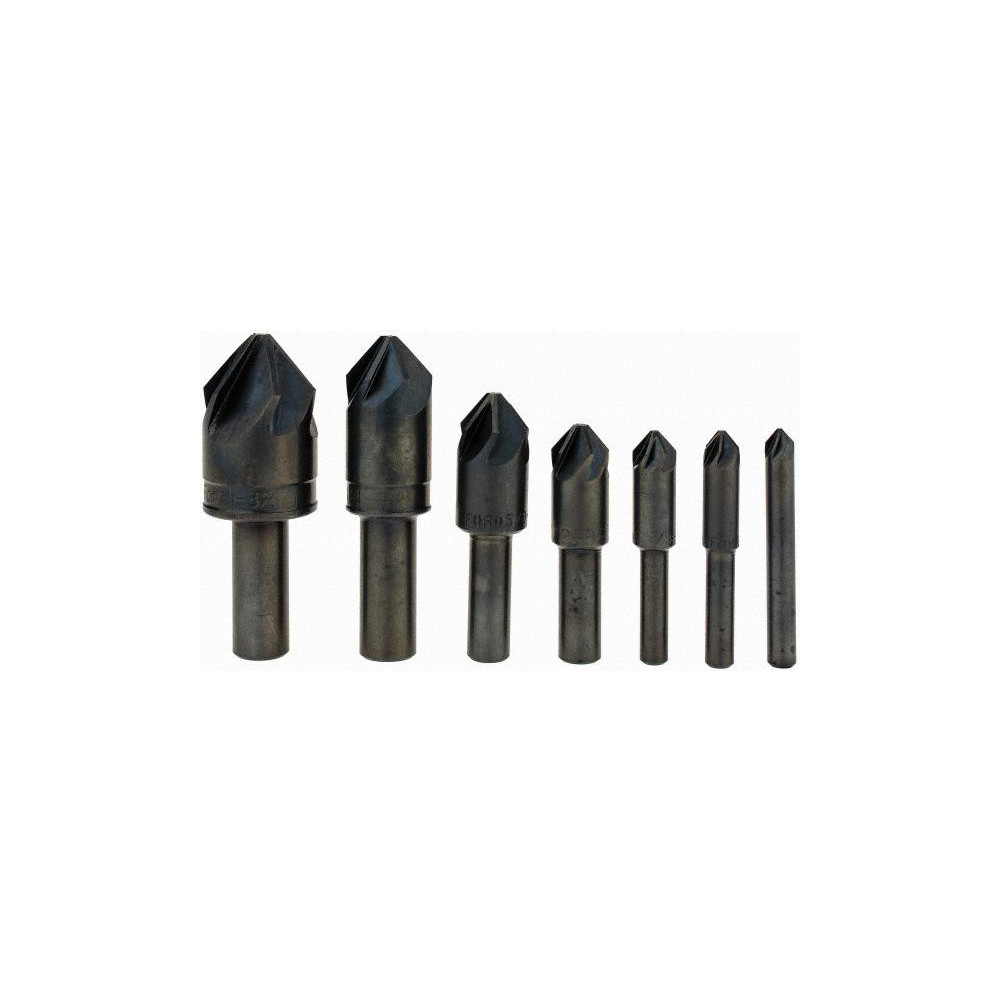 M.A. Ford® Countersink Set: 7 Pc, 1/4 to 1" Head Dia, 6 Flute, 82 deg Included Angle - 79000002