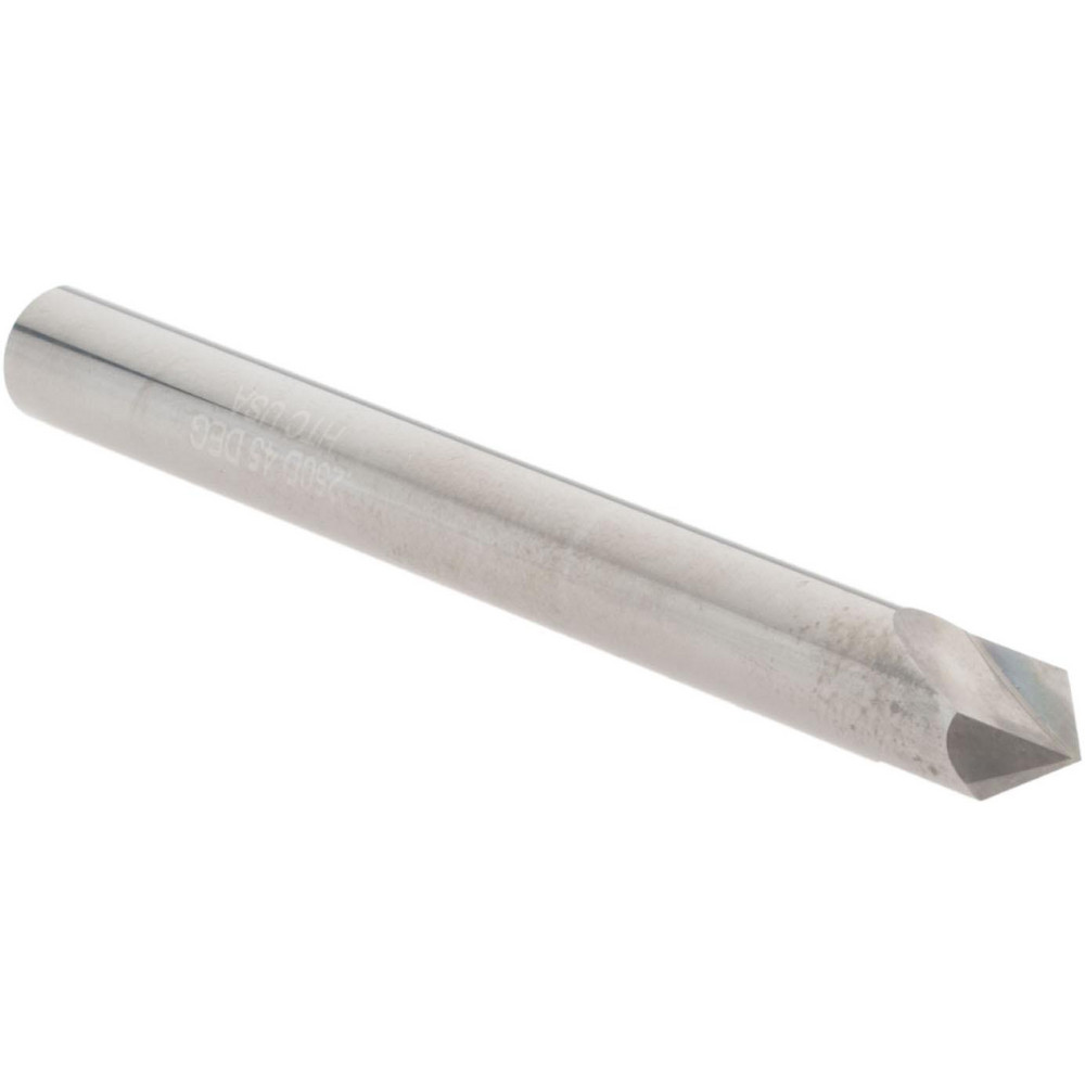 Harvey Tool Chamfer Mill: 1/4" Dia, 1/4" Shank Dia, 90 deg, 2 Flute, Solid Carbide, Single End - 47645