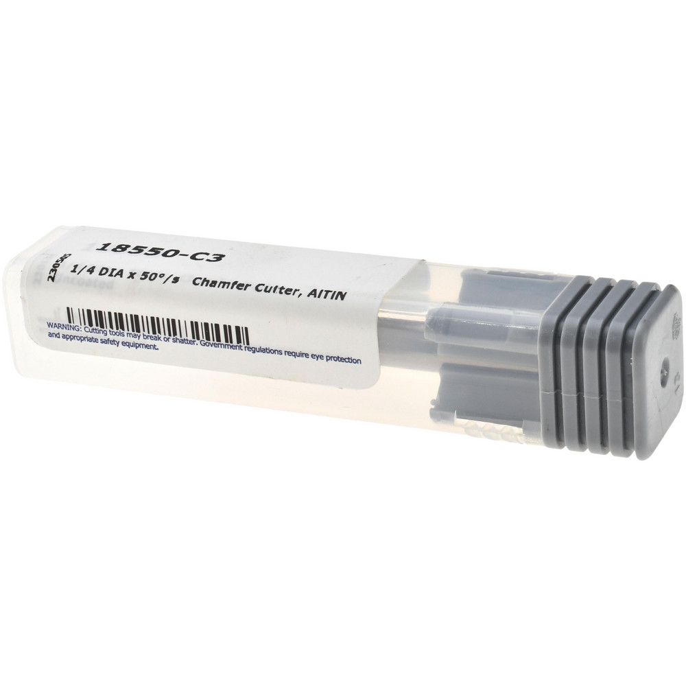 Harvey Tool Chamfer Mill: 1/4" Dia, 1/4" Shank Dia, 100 deg, 3 Flute, Solid Carbide, Single End - 18550-C3