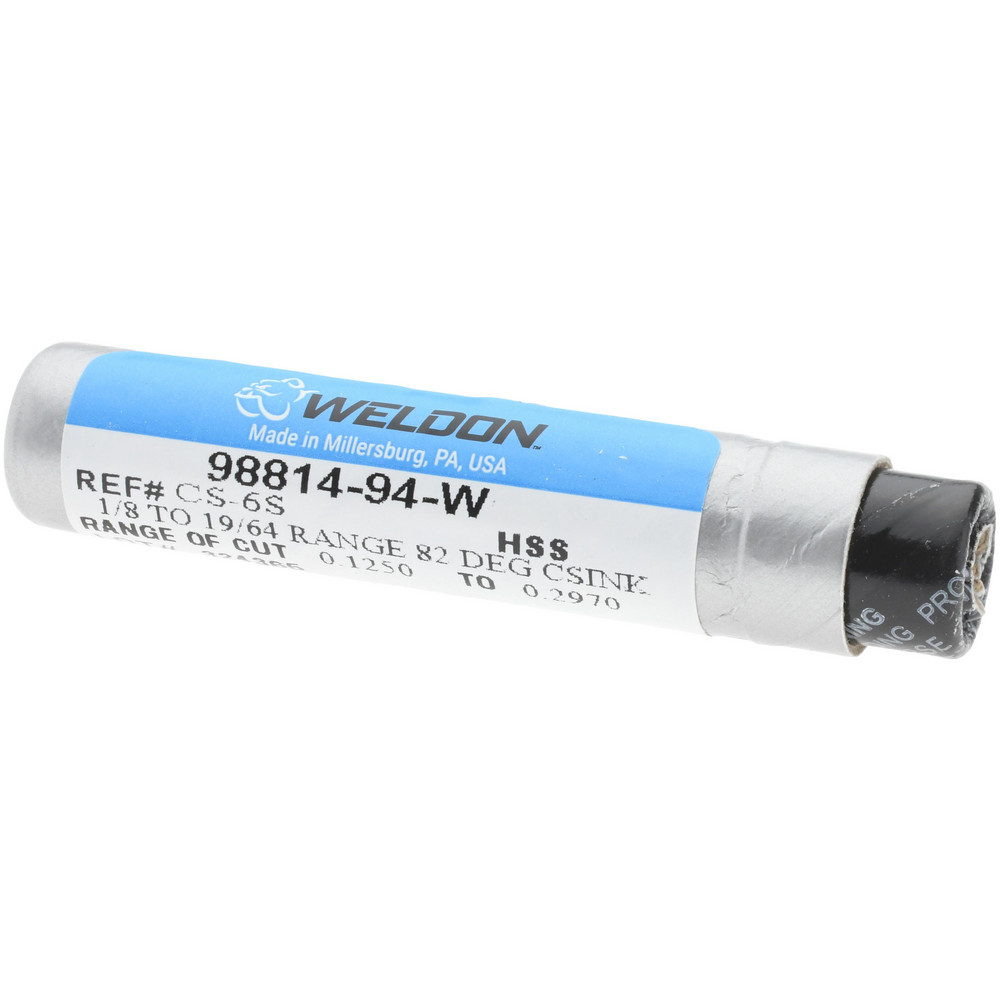 Weldon Countersink: 19/64" Head Dia, 82.00 deg Included Angle, 0 Flute, High-Speed Steel, Right Hand Cut - 98814-94-W