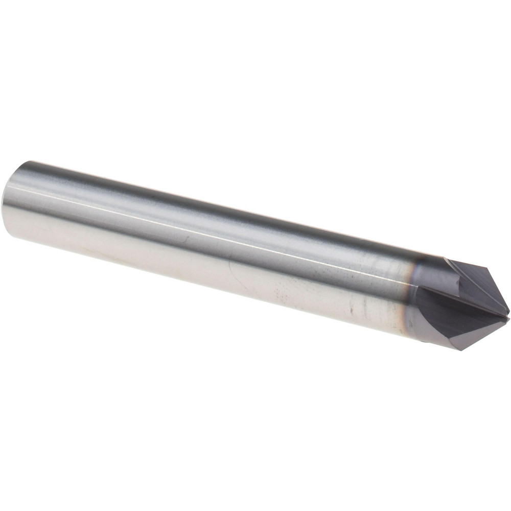 Harvey Tool Chamfer Mill: 3/8" Dia, 3/8" Shank Dia, 90 deg, 4 Flute, Solid Carbide, Single End - 827845-C3