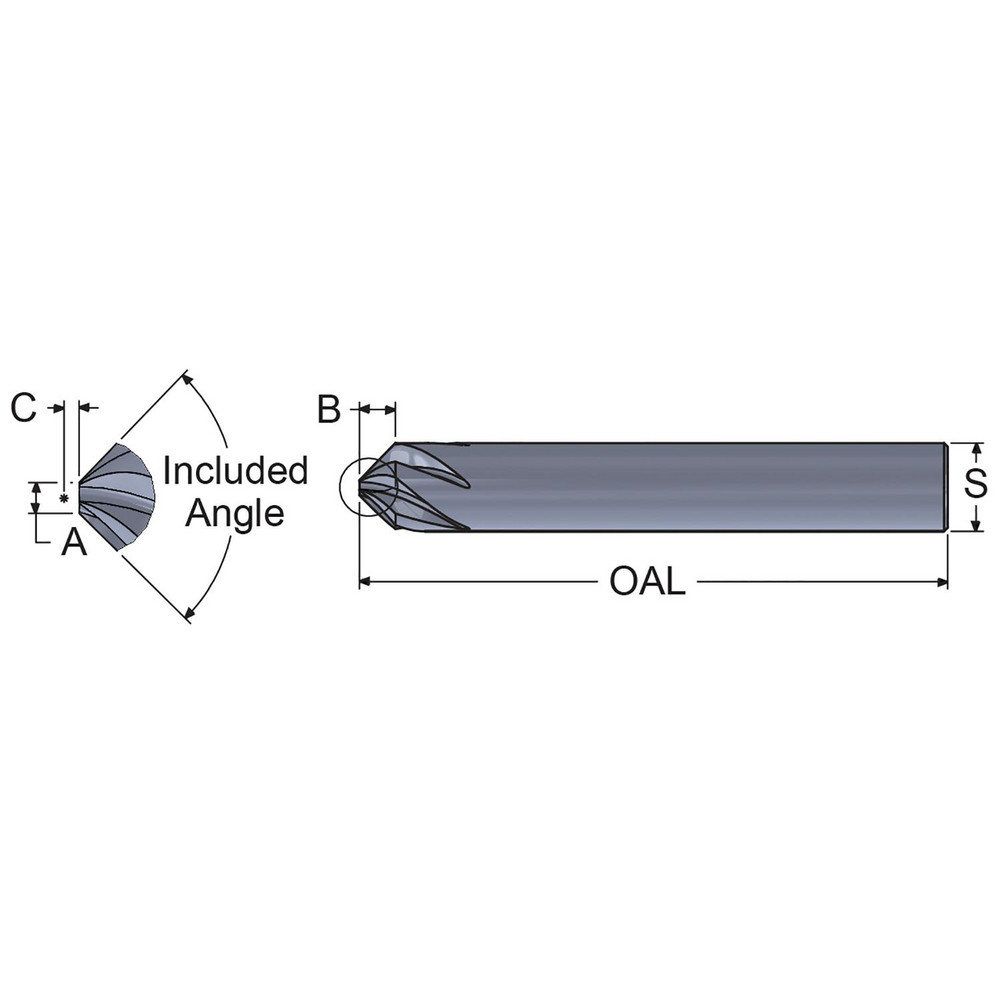 Scientific Cutting Tools Chamfer Mill: 1/8" Dia, 1/8" Shank Dia, 90 deg, 3 Flute, Solid Carbide, Single End - HC12503-090A