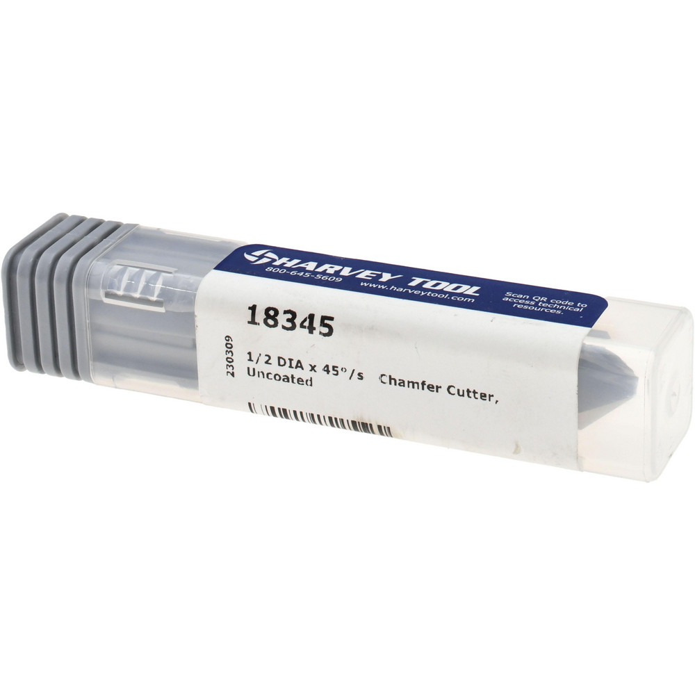 Harvey Tool Chamfer Mill: 1/2" Dia, 1/2" Shank Dia, 90 deg, 4 Flute, Solid Carbide, Single End - 18345