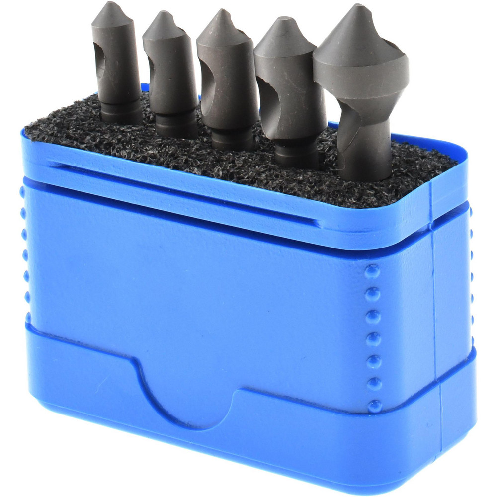 Weldon Countersink Set: 5 Pc, 17/64 to 9/16" Head Dia, 1 Flute, 82 deg Included Angle - 99046-94-W-SET