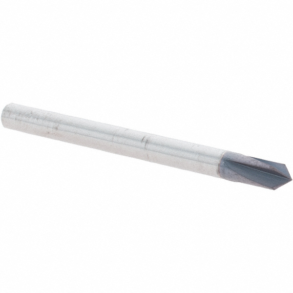 Made in USA Chamfer Mill: 1/8" Dia, 1/8" Shank Dia, 90 deg, 4 Flute, Solid Carbide, Single End - 36159