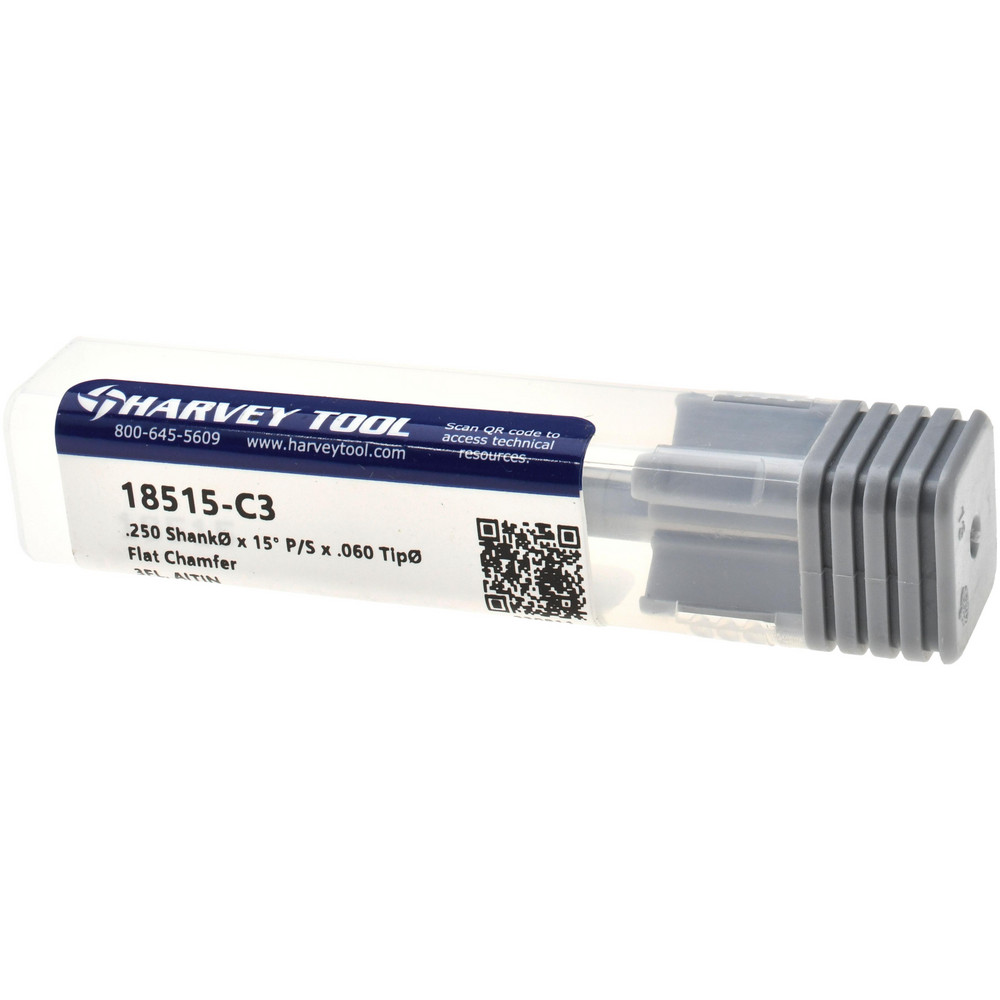 Harvey Tool Chamfer Mill: 1/4" Dia, 1/4" Shank Dia, 15 deg, 3 Flute, Solid Carbide, Single End - 18515-C3