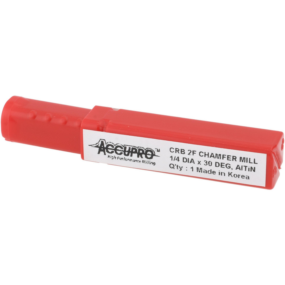 Accupro Chamfer Mill: 1/4" Dia, 1/4" Shank Dia, 60 deg, 2 Flute, Solid Carbide, Single End - EM99943854