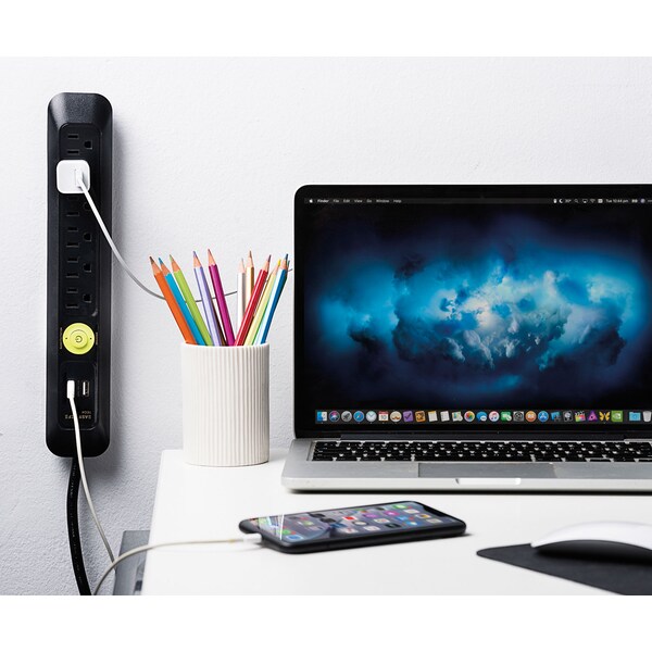 Easylife Tech 6 Outlet Power Strip Surge Protector 2 USB Port 1200 Joules 6 ft Cord - 0-2518-N