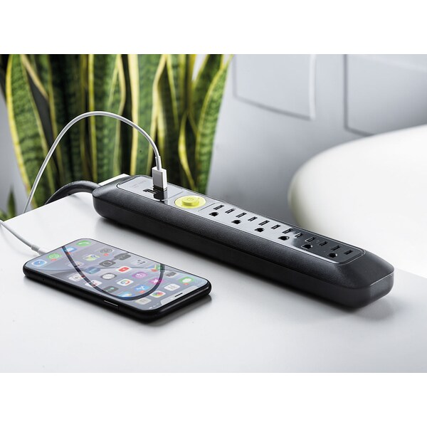 Easylife Tech 6 Outlet Power Strip Surge Protector 2 USB Port 1200 Joules 6 ft Cord - 0-2518-N
