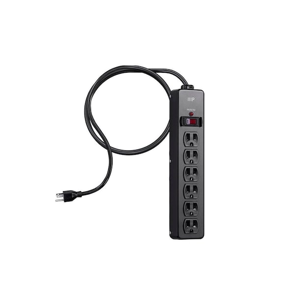 Monoprice Heavy Duty 6 Outlet Metal Surge Power Strip_ 540 Joules_ with 6ft Cord - 35098
