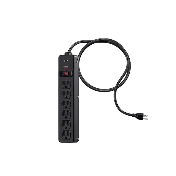 Monoprice Heavy Duty 6 Outlet Metal Surge Power Strip_ 540 Joules_ with 6ft Cord - 35098