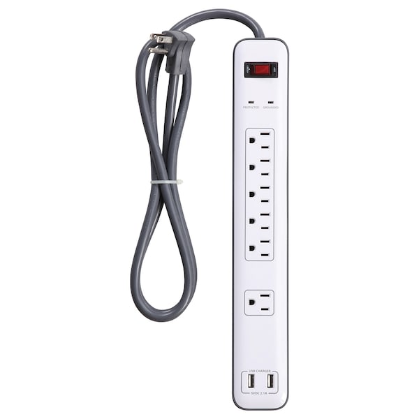 Prime 6-Outlet Multimedia Surge Protector Power Strip with Dual USB Charger - PB525106