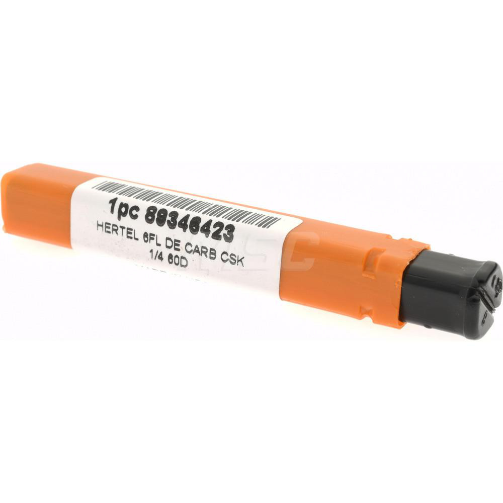 Hertel Countersink: 1/4" Head Dia, 60.00 deg Included Angle, 6 Flute, Solid Carbide, Right Hand Cut - 336-203050