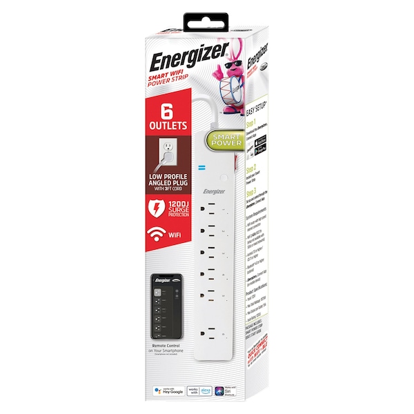 Energizer Smart Wi-Fi 6-Outlet Surge Protector, 6-Ft. Cord Length - EIS3-1004-WHT