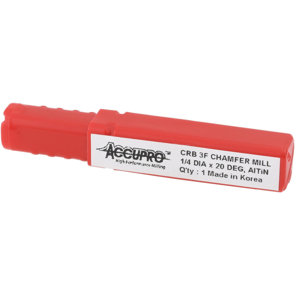 Accupro Chamfer Mill: 1/4" Dia, 1/4" Shank Dia, 40 deg, 3 Flute, Solid Carbide, Single End - EM99943857