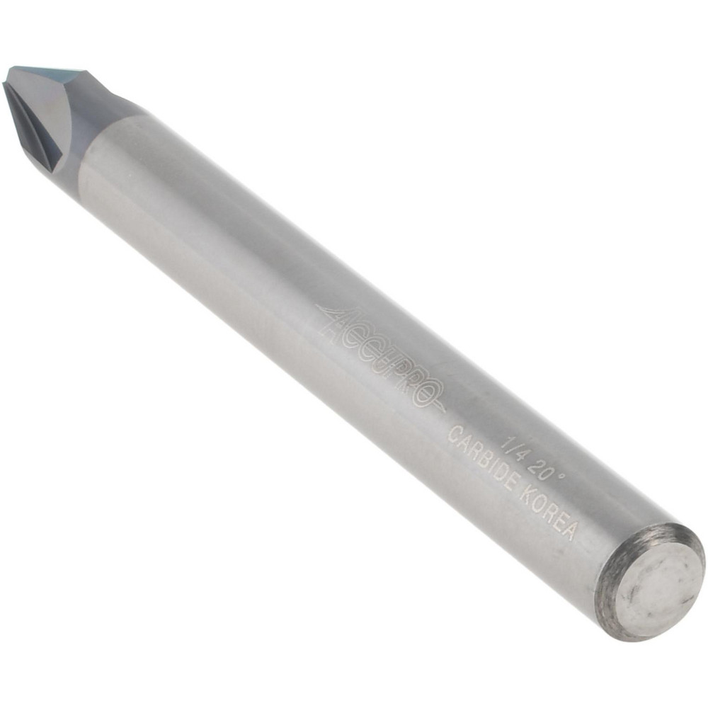 Accupro Chamfer Mill: 1/4" Dia, 1/4" Shank Dia, 40 deg, 3 Flute, Solid Carbide, Single End - EM99943857
