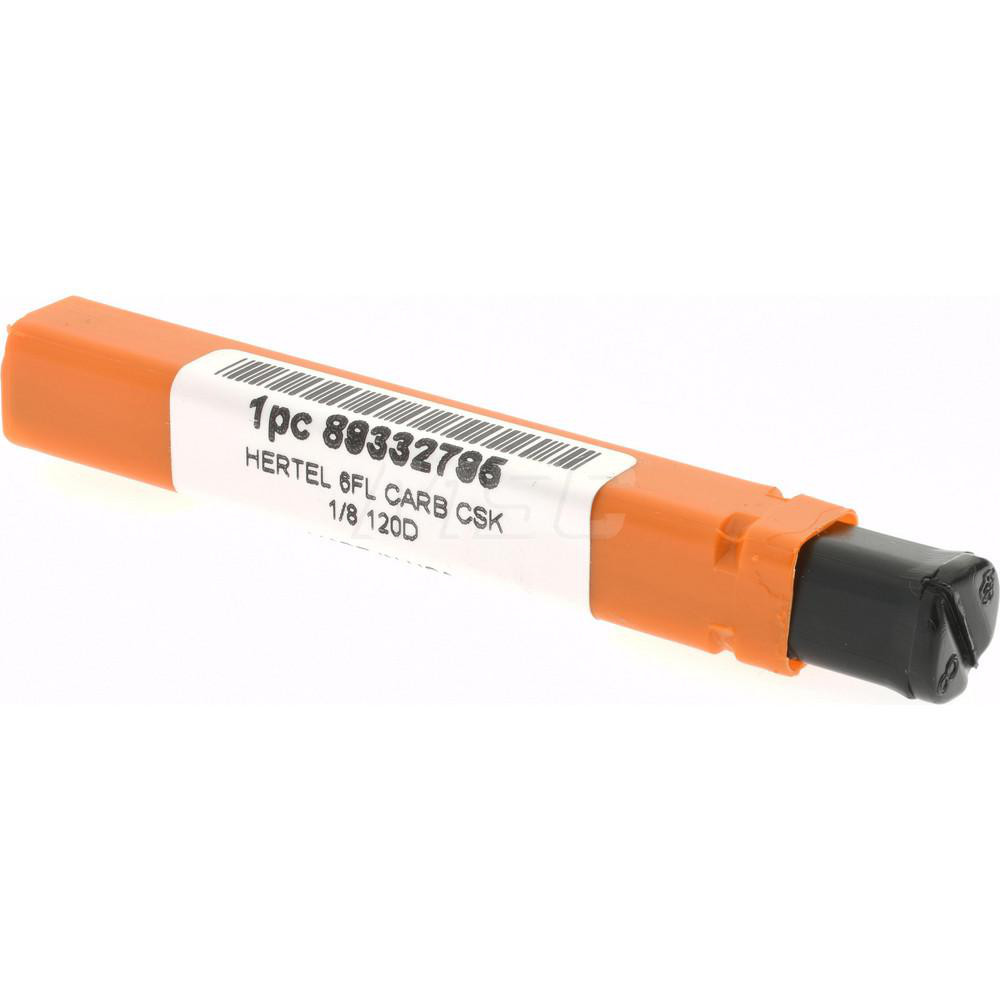 Hertel Countersink: 1/8" Head Dia, 120.00 deg Included Angle, 6 Flute, Solid Carbide, Right Hand Cut - 336-001090