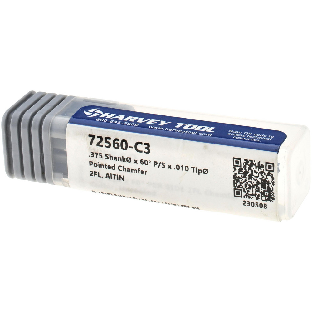 Harvey Tool Chamfer Mill: 3/8" Dia, 3/8" Shank Dia, 120 deg, 2 Flute, Solid Carbide, Single End - 72560-C3