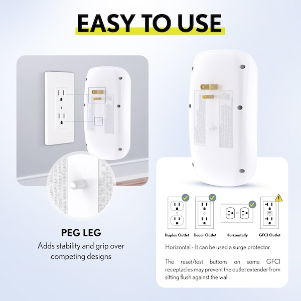 Overtime Multi Outlet Extender Wall Adapter w/ 2 USB and 2 USBC Fast Charging Ports, 6 AC Outlets - OTWP6AC4USB42