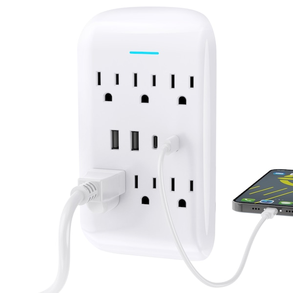 Overtime Multi Outlet Extender Wall Adapter w/ 2 USB and 2 USBC Fast Charging Ports, 6 AC Outlets - OTWP6AC4USB42