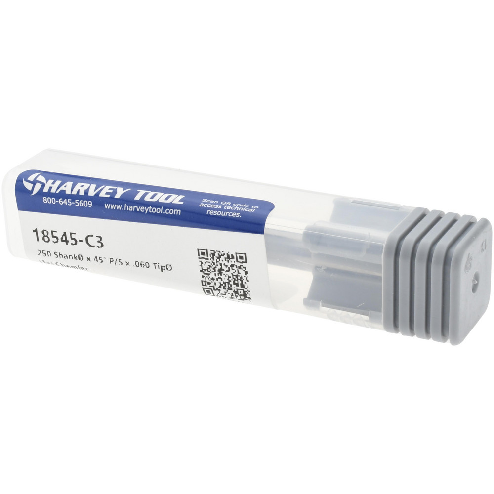 Harvey Tool Chamfer Mill: 1/4" Dia, 1/4" Shank Dia, 90 deg, 3 Flute, Solid Carbide, Single End - 18545-C3