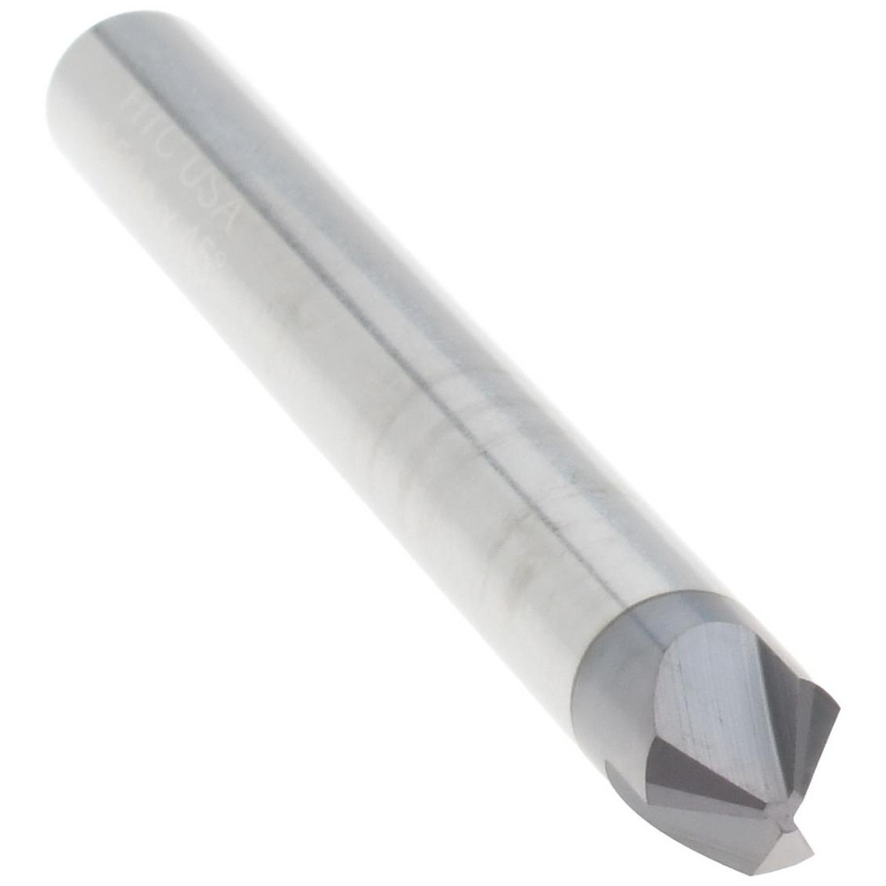 Harvey Tool Chamfer Mill: 1/4" Dia, 1/4" Shank Dia, 90 deg, 3 Flute, Solid Carbide, Single End - 18545-C3