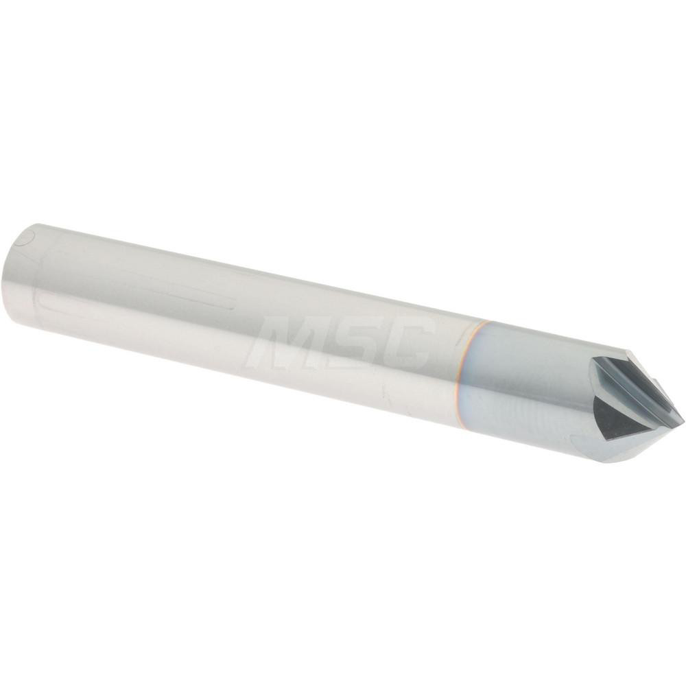 Harvey Tool Chamfer Mill: 1/4" Dia, 1/4" Shank Dia, 90 deg, 3 Flute, Solid Carbide, Single End - 18545-C3