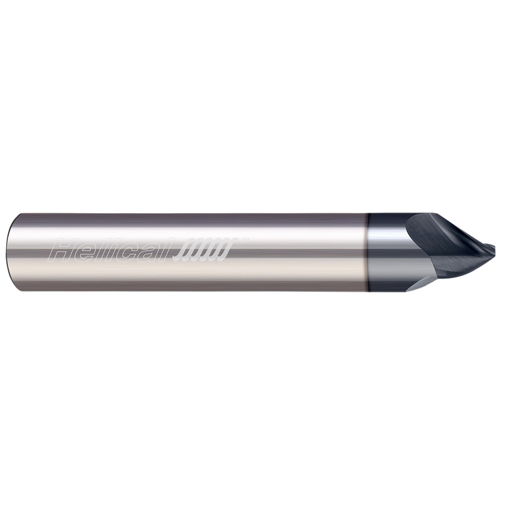 Helical Solutions Chamfer Mill: 1/2" Dia, 1/2" Shank Dia, 60 deg, 3 Flute, Solid Carbide, Single End - 59817