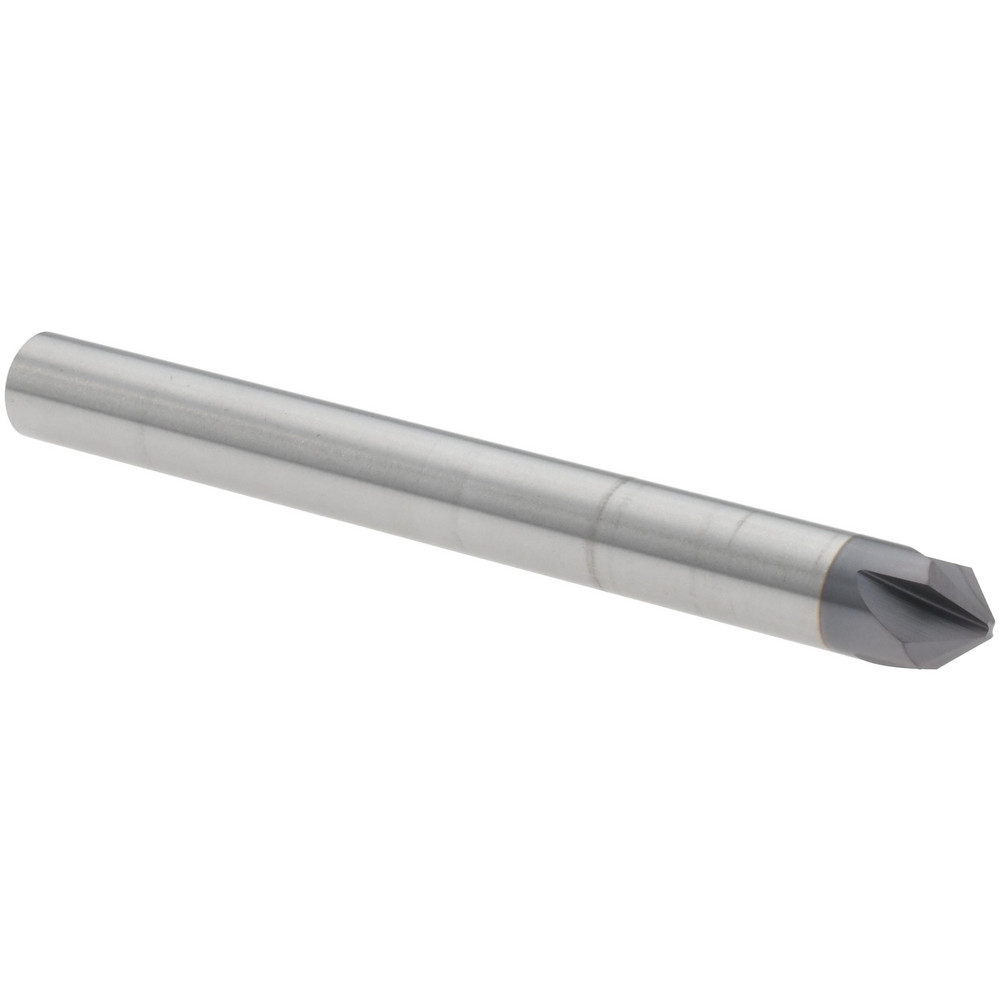 Harvey Tool Chamfer Mill: 1/4" Dia, 1/4" Shank Dia, 90 deg, 4 Flute, Solid Carbide, Single End - 833145-C3