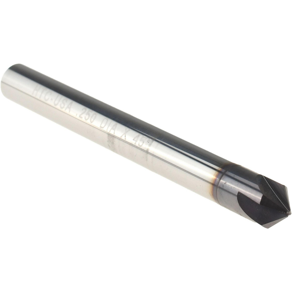 Harvey Tool Chamfer Mill: 1/4" Dia, 1/4" Shank Dia, 90 deg, 4 Flute, Solid Carbide, Single End - 833145-C3