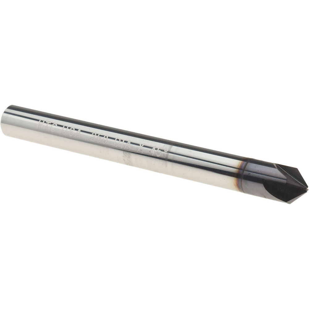 Harvey Tool Chamfer Mill: 1/4" Dia, 1/4" Shank Dia, 90 deg, 4 Flute, Solid Carbide, Single End - 833145-C3