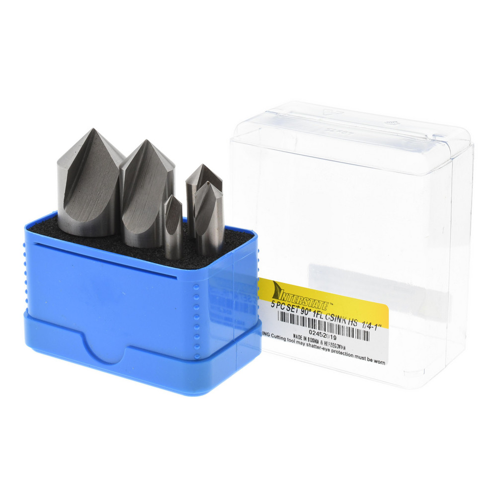 Value Collection Countersink Set: 9 Pc, 3/16 to 1" Head Dia, 1 Flute, 60 deg Included Angle - SC10609S