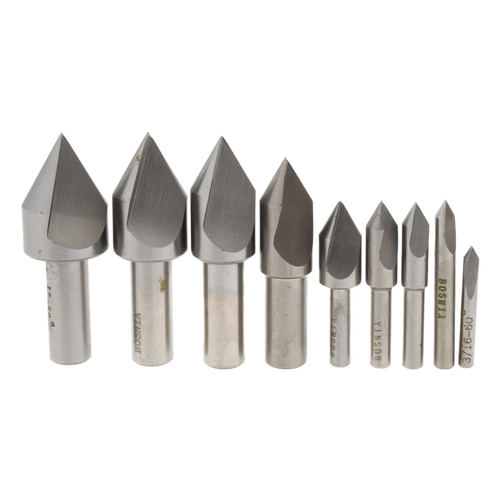 Value Collection Countersink Set: 9 Pc, 3/16 to 1" Head Dia, 1 Flute, 60 deg Included Angle - SC10609S