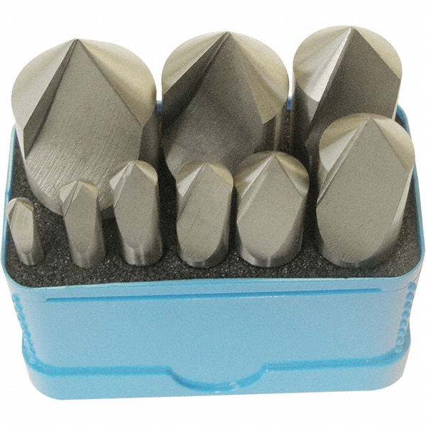 Value Collection Countersink Set: 9 Pc, 3/16 to 1" Head Dia, 1 Flute, 60 deg Included Angle - SC10609S