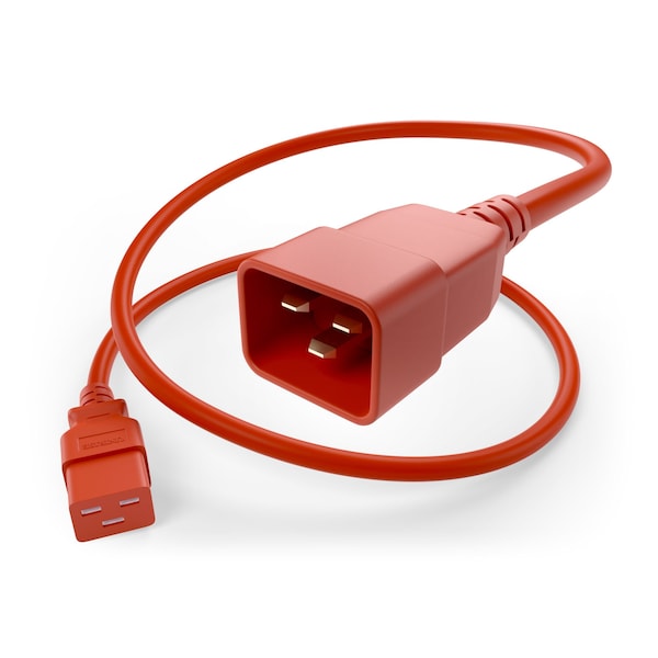 Unirise Usa 2Ft Red C19-C20 Pdu Power Cord, Sjt, 20Amp, 250V - PWCD-C19C20-20A-02F-RED