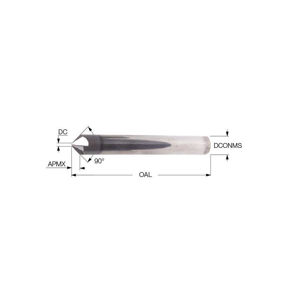 Iscar Chamfer Mill: 12.00 mm Dia, 12.00 mm Shank Dia, 90 deg, 4 Flute, Solid Carbide, Single End - 5621186